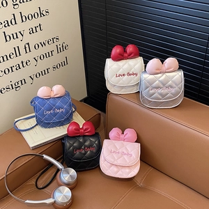 Mini Sac Bandoulière Enfants Matelassé Cuir PU Denim Nœud Papillon Love Baby Broderie Sac À Épaule Fillette