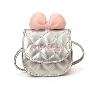 Mini sac bandoulière argenté pour enfants avec nœud rose et broderie Love Baby