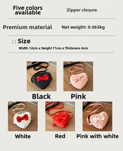 Detailed chart of heart-shaped mini crossbody bags in five colors with size dimensions