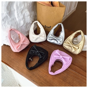 Mini girls bow handbags in pink white silver gold black and purple color options