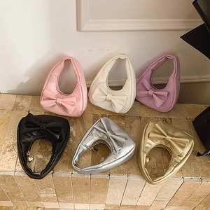 Girls Mini Bow Handbag PU Leather Sweet Princess Handheld Purse Cute Toddler Coin Bag Zipper Closure Fashion Accessory