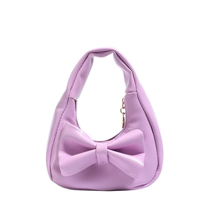 Sweet purple girls handbag with large bow decoration and golden metal zipper detail