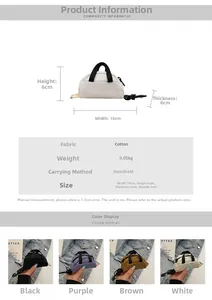 Detailed size chart and parameter guide for the mini canvas pendant handbag in four colors