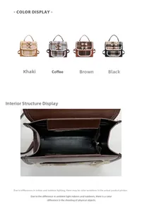 Detail view of plaid mini backpacks showing interior pocket and four color options