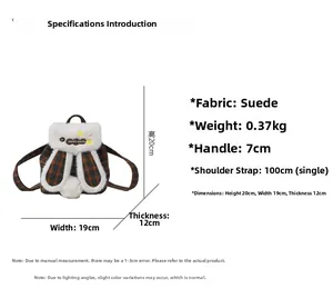 Detailed size chart for the cute plush bunny backpack with dimensions and strap length
