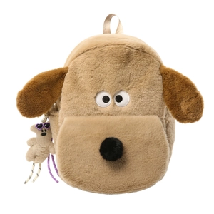 Cute cartoon puppy plush backpack with large capacity and fluffy texture for girls