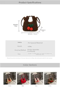 Detailed size chart and dimensions for the kids mini cherry crossbody shoulder bag