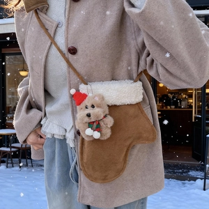 Sac bandoulière en peluche de Noël pour femme avec pendentif ours mignon pour l'hiver