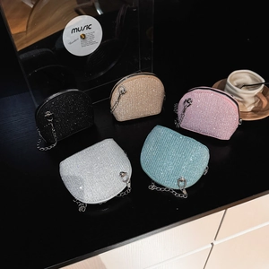Kids Mini Sequin Shoulder Bag Shell Shape Glitter Crossbody Purse With Metal Chain For Toddler Girls Sweet Korean Style