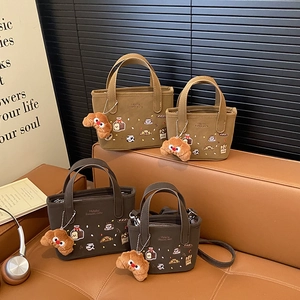 Bolso De Hombro Infantil Cuir PU Bordado De Pan Dibujos Animados Con Colgante De Croissant Peluche Retro Kawaii