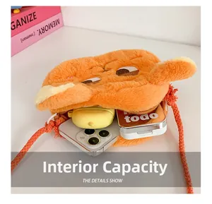 Internal capacity of the cute plush fox crossbody bag showing storage for daily items
