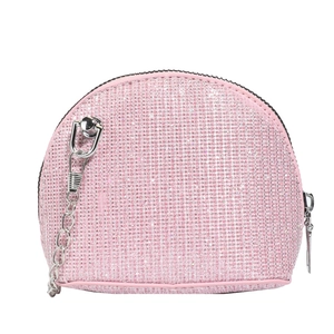 Pink shell-shaped mini chain bag for kids covered in sparkling rhinestones