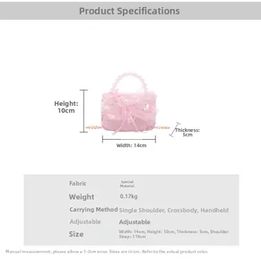 Sac à main rose perlé pour fille avec dimensions de 14cm et sangle ajustable
