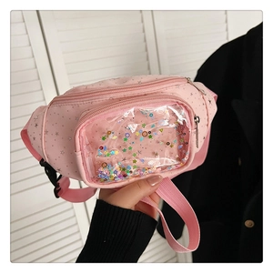 Marsupio rosa per bambini con paillettes luccicanti e cinturino regolabile