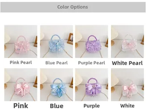 Détails des sacs à main à paillettes pour filles avec poignées en perles et nœuds colorés
