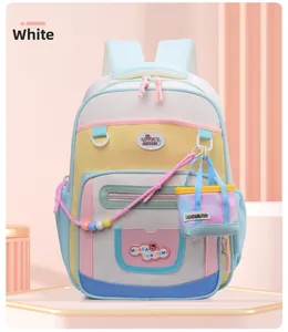 Vue détaillée du sac à dos scolaire coloré avec poches multiples et nylon imperméable