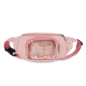 Marsupio rosa per bambini con stelle argentate e paillettes colorate in tasca PVC