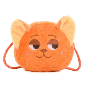 Cute orange plush fox crossbody bag for kids with cartoon embroidery and rope strap
