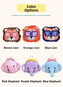 Detailed color options of cartoon lion and elephant hard shell backpacks for children