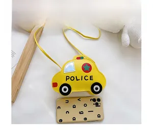 Detailed size comparison of car-shaped yellow toddler bag next to a smartphone