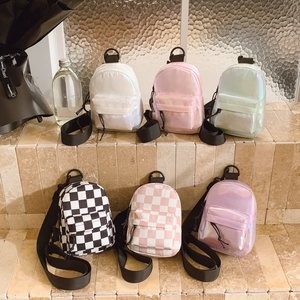 Borsa Da Petto Mini Per Bambini Olografica Laser E Scacchiera Tela Di Tendenza Marsupio A Tracolla Per Ragazzi Ragazze