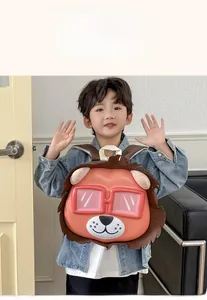 Cute lion-shaped kid's backpack featuring orange face and 3D ears in creative design