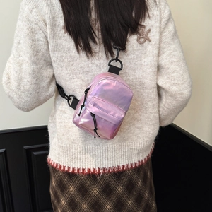 Mini borsa a tracolla laser metallizzata rosa cangiante per bambini con cinturino