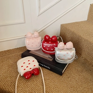 Mini Sac À Épaule Enfants Cuir PU Broderie Cœur Dentelle Noeud Doux Sac Bandoulière Pour Filles