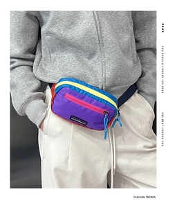 Detailed view of kids colorful hip pack with waterproof fabric and zipper pocket