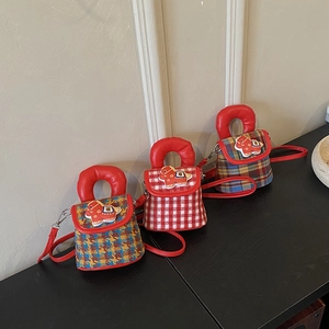 Mini Sac À Bandولیère Pour Enfants Mignon Dessin Animé Poney À Carreaux Tweed Sac À Main Pour Petites Filles