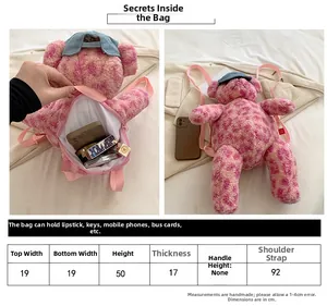 Tabella taglie zaino orsetto peluche leopardato mostra dimensioni e spazio interno
