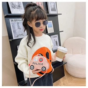 Close-up of the creative police car shaped PU leather crossbody bag for kids in pink color