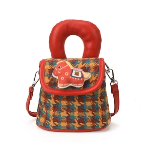Sac à main enfant à carreaux avec poney rouge mignon et bandoulière amovible