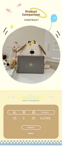 Size comparison of white cartoon dog backpack with nylon material and dimension chart