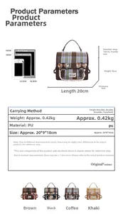 Detailed product dimensions and specifications for this British style checkered kid backpack