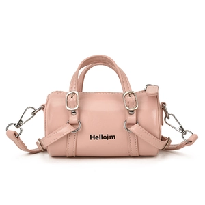 Mini sac cylindrique rose pour enfants avec doubles poignées et bandoulière amovible