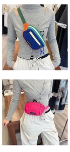 Detail of kids multi-color sport waist bags with adjustable straps and zipper pockets