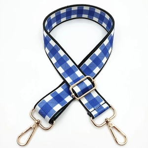 Adjustable wide replacement bag strap with classic dark blue and white checkered pattern