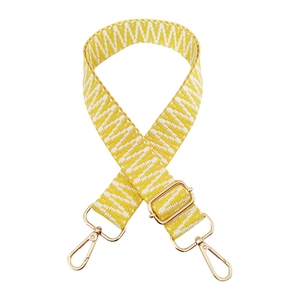 Adjustable woven jacquard wide bag strap with yellow geometric pattern and gold clips