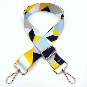 Adjustable geometric patterned wide strap for crossbody bags with gold metal hooks