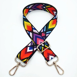 Adjustable colorful geometric patterned shoulder strap with gold metal buckles for handbags