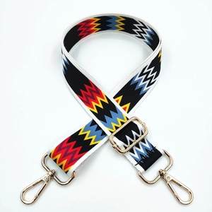 Adjustable colorful geometric canvas shoulder strap with gold metal hooks for handbags