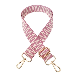 Pink and white wave pattern jacquard wide shoulder strap with gold swivel lobster clasps