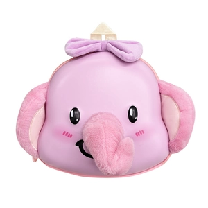 Cute cartoon elephant hardshell backpack for kids with purple plush ears and bow