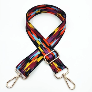 Adjustable wide shoulder strap replacement for bags with colorful ethnic pattern and gold hooks