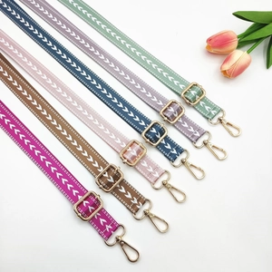 Adjustable colorful nylon shoulder strap with chevron pattern and gold metal hardware