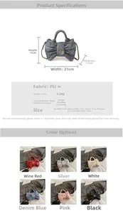 Detailed chart of bow-shaped chain bags in six colors with specific size dimensions