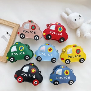 Kids Crossbody Bag PU Leather Cartoon Police Car Shape Mini Messenger Bag With Adjustable Strap For Boys And Girls Cute