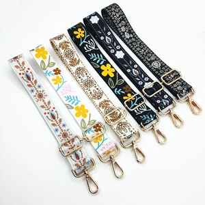 Floral Print Bag Shoulder Strap Adjustable Wide Replacement Polyester Crossbody Belt With Metal Hooks Bohemian Style