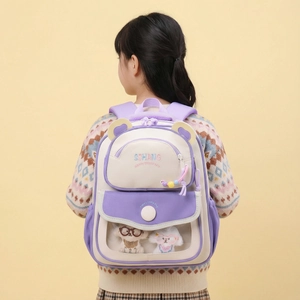Cute purple toddler backpack with dog plush toys and animal ears for girls and boys